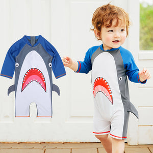 Traje de baño para niños, traje de baño siamés de aguas termales de secado rápido con protección solar para niño, bonito traje de baño de tiburón para bebé