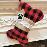 Buffalo Plaid Burlap Fish Dog Bone Christmas Stockings
