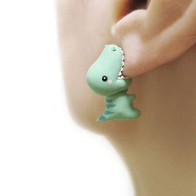 Boucle d'oreille morsure d'animal mignon, clou de dinosaure adapté aux femmes, dessin animé petit chien baleine, cadeau amusant pour adolescentes