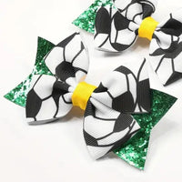 Soccer-Themed Hair Bow Clip with Glitter Accents
