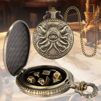 Steampunk Cyclops Octopus Pocket Watch Dice Set DND Game 7-Piece Set Dice Storage Box Retro Alloy Dice Full Set Portable Decorative Gift