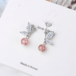 Sweet Strawberry Crystal Butterfly Earrings