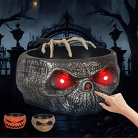 Halloween Candy Bowl Plastic Pumpkin Bowl With Motion Activated Hand, Halloween Serving Dishes Battery Operated Halloween Pumpkins Bowl For Trick-or-Treaters Party
