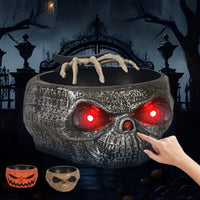 Halloween Candy Bowl Plastic Pumpkin Bowl With Motion Activated Hand, Halloween Serving Dishes Battery Operated Halloween Pumpkins Bowl For Trick-or-Treaters Party