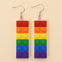 Six Color Rainbow Building Block Earrings
