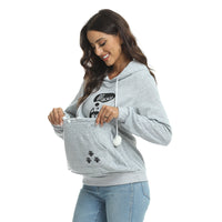 Casual Cat Print Hoodie With Big Pocket For Pets
