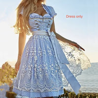 Halloween Munich German Beer Garden Long Short-sleeved Printed Lace-up Oktoberfest Dress
