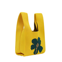 Mini Yellow Single Flower Pattern Knit Tote Bag
