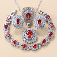 Elegant Cubic Zirconia Earrings Pendant Necklace Bracelet Ring Gift 4 PCs Set