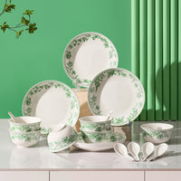 Green Floral Ceramic Tableware Set Bowl Dish & Plate Gift Box
