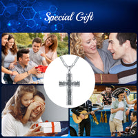 925 Sterling Silver Cross Pendant with Stainless Steel Figaro Chain Oxidized Cross Necklace