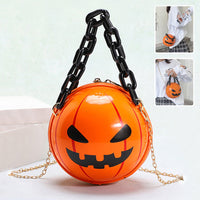 Halloween Cartoon Pumpkin Ball Handbags With Chain Personality Creative Funny Shoulder Bags For Kids Women
