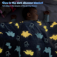 Glow In The Dark Dinosaur Unicorn Throw Blankets