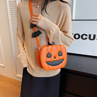 Funny Pumpkin Jack-o-Lantern Cartoon Shoulder Crossbody Bag With Bats
