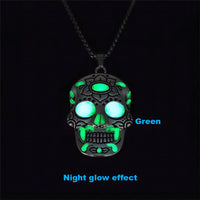 Halloween Luminous Sugar Skull Necklace With Day Of The Dead Lotus Pattern Personality Clavicle Necklace Fashion Jewelry Accessories
