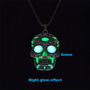 Halloween Luminous Sugar Skull Necklace With Day Of The Dead Lotus Pattern Personality Clavicle Necklace Fashion Jewelry Accessories