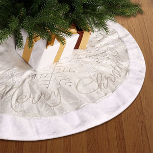 White Non-woven Snowflake Merry Christmas Tree Skirt