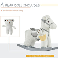 White Plush Rocking Horse With Bear Toy For Kids, Soft   Sound Rocker, Ideal For Nursery  Playtime