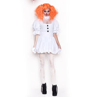 Disfraz de payaso y muñeca fantasma de Halloween, vestido blanco
