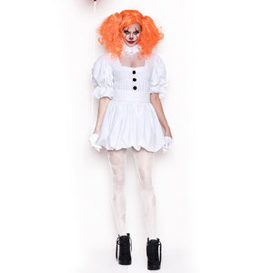Halloween Ghost Doll Clown Cos Costume White Dress