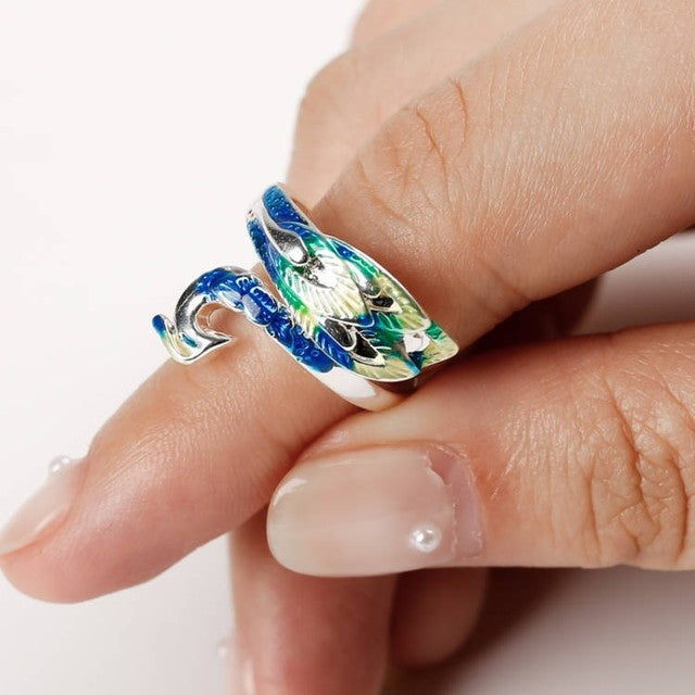 Pulsera azul tailandesa, anillo de aceite que gotea de pavo real de estilo étnico famoso