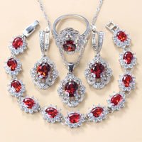 Elegant Cubic Zirconia Jewelry Set Earrings Pendant Necklace Bracelet Ring Gift 4 PCs Set