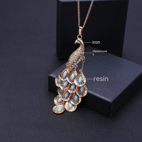 Retro Style Inlaid Gemstone Peacock Necklace