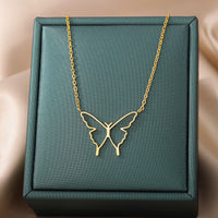 Women's Fashionable Elegant Stainless Steel Hollow Butterfly Wings Pendant Necklace