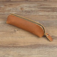 Leather Handmade Pencil Pen Storage Zipper Glasses Case
