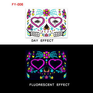 Sugar Skull Day of the Dead Neon Face Tattoo Stickers
