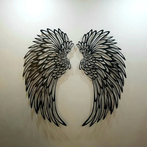 Carved Metal Wall Decor Art With Light Angel Wings Decoration