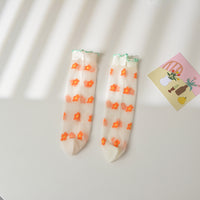 Mid-calf Length Semi-Sheer Spring Fruit Embroidered Socks