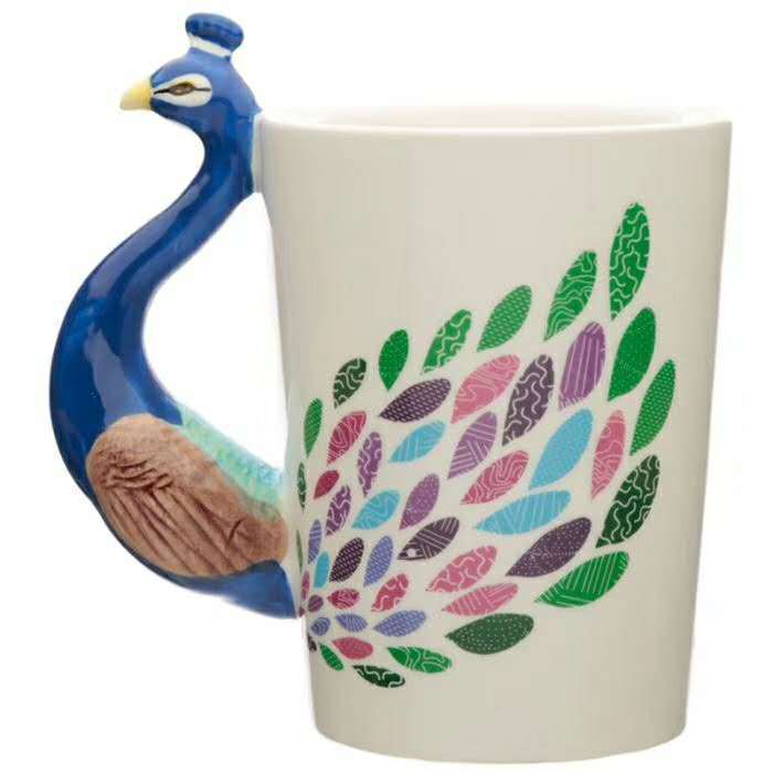 Painted Ceramic Cup Crown Peacock Handle