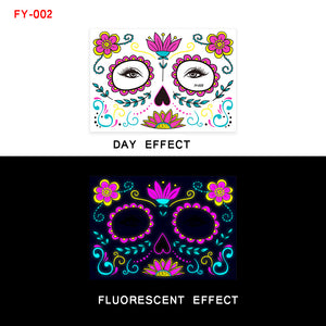 Sugar Skull Day of the Dead Neon Face Tattoo Stickers