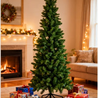 Pencil Christmas Tree, Prelighted Artificial Slim Christmas Trees With 250 Incandescent Lights, 571 Branch Tips & Foldable Base
