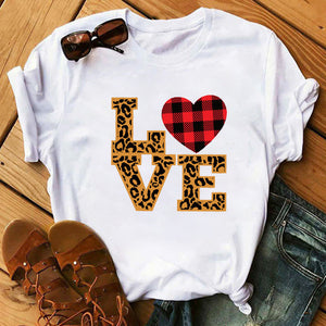 LOVE Leopard Print Lips Short-sleeved Top Bottoming Shirt