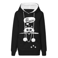 Casual Cat Print Hoodie With Big Pocket For Pets
