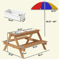 Wooden Outdoor Kids Picnic Table With Removable Umbrella, Children Sand And Water Activity Table For Patio, Mixed Color
