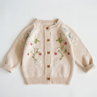 Hand Embroidered Strawberry Flower Cardigan (Toddler/Child)