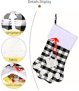 Christmas Decoration Red And Black Plaid Dog Paw Stockings