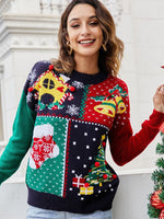 Suéteres de punto con copos de nieve y árbol de Navidad para mujer, jersey bordado de manga larga con cuello redondo, prendas de punto, Tops de invierno
