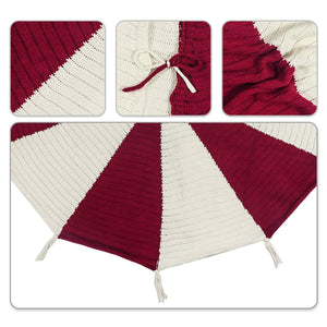 Red And White Umbrella Tassel Knitted Christmas Tree Skirt