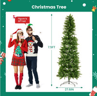 Pencil Christmas Tree, Prelighted Artificial Slim Christmas Trees With 250 Incandescent Lights, 571 Branch Tips & Foldable Base
