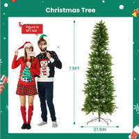 Pencil Christmas Tree, Prelighted Artificial Slim Christmas Trees With 250 Incandescent Lights, 571 Branch Tips & Foldable Base