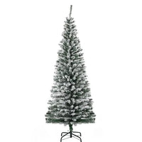 HOMCOM 6ft Artificial Snow Flocked Christmas Tree With Foldable Steel Stand Home Indoor Decoration Green