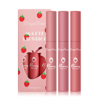3 Strawberry Set Box Velvet Mist Matte Lip Glaze Lipstick