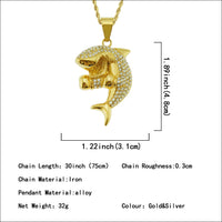 Men's And Women's Rhinestone-encrusted Boxing Shark-shaped Pendant Necklace
