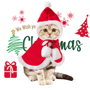 Cat Christmas Outfits, Dog Cat Santa Claus Outfit, Soft And Thick Xmas Cape With Hat, Christmas Cat Dog Costume Pet Cape, Cat Christmas Costumes For Cats, Medium Cat Cape For Cats