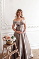 Maternity Photography Clothing V-neck Low-cut Slit Belted Long Skirt
