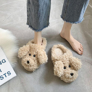 Short Fur Plush Dog Slippers
